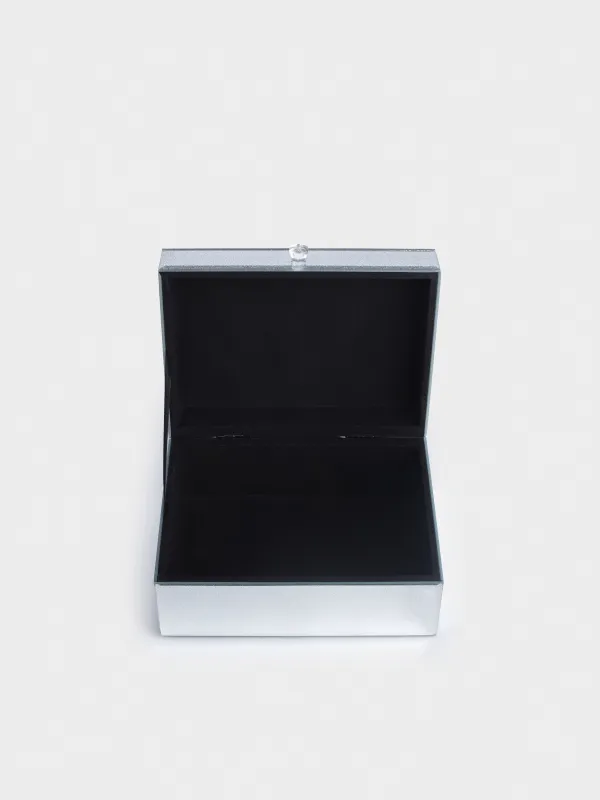 Шкатулка для украшений, 20х15 см, стекло, серебристая, с блестками, Actress, image-4