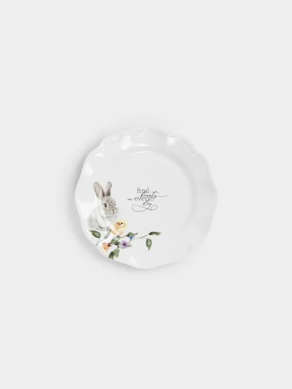 Тіскебасар тәрелкесі, 19 см, фарфор N, ақ, Қоян мен тауық, Rabbit Easter, image-0