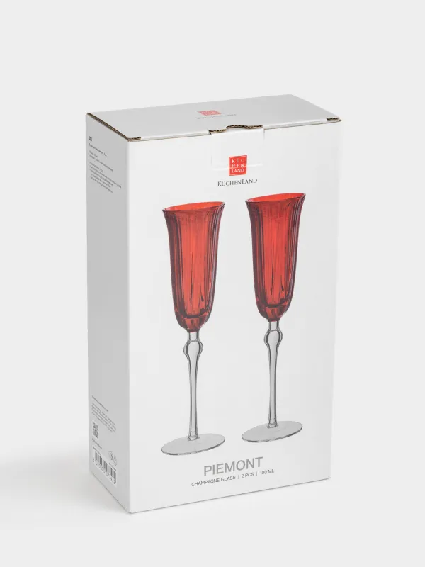 Бокал для шампанского, 180 мл, 2 шт, стекло, красный, Piemont, image-4