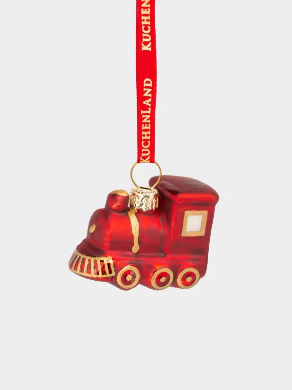 Игрушка елочная, 4 см, стекло, с блестками, красная, Паровоз, Figure christmas, image-0