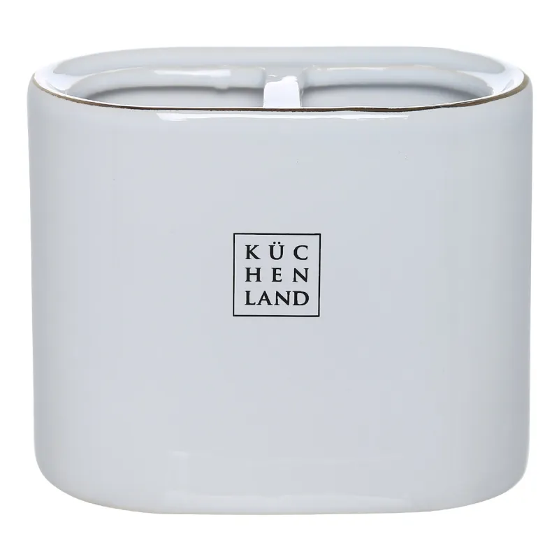 Тіс щеткаларына арналған стақан, 12 см, керамика, ақ-алтын, Freya