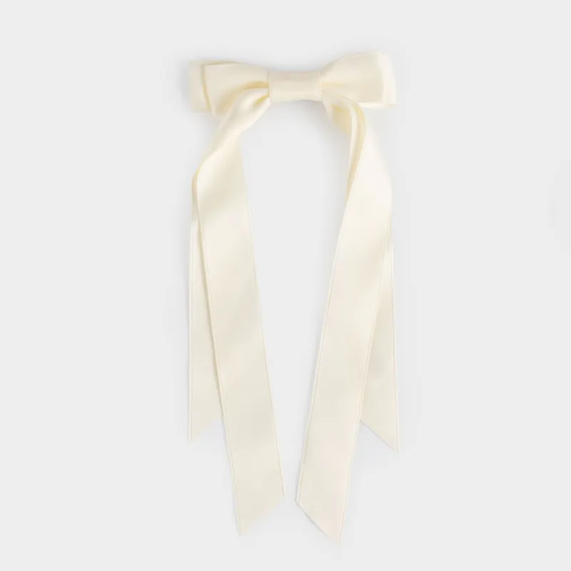 Шаш қыстырғыш, 24 см, балаларға арналған, атлас/металл, сүт түстес, Бантик, Silk