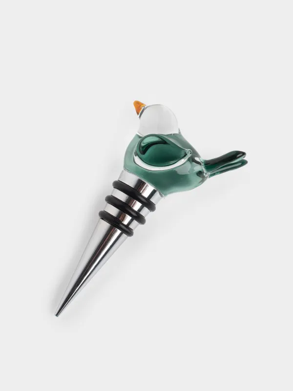 Шарап бөтелкесінің тығыны, 10 см, металл/шыны, Көк құс, Birds, image-1