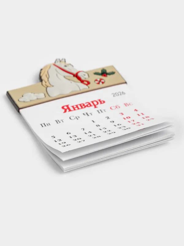 Күнтізбесі бар магнит, 9 см, резеңке/қағаз, сарғылт-қоңыр, Жылқы, Horse christmas, image-2