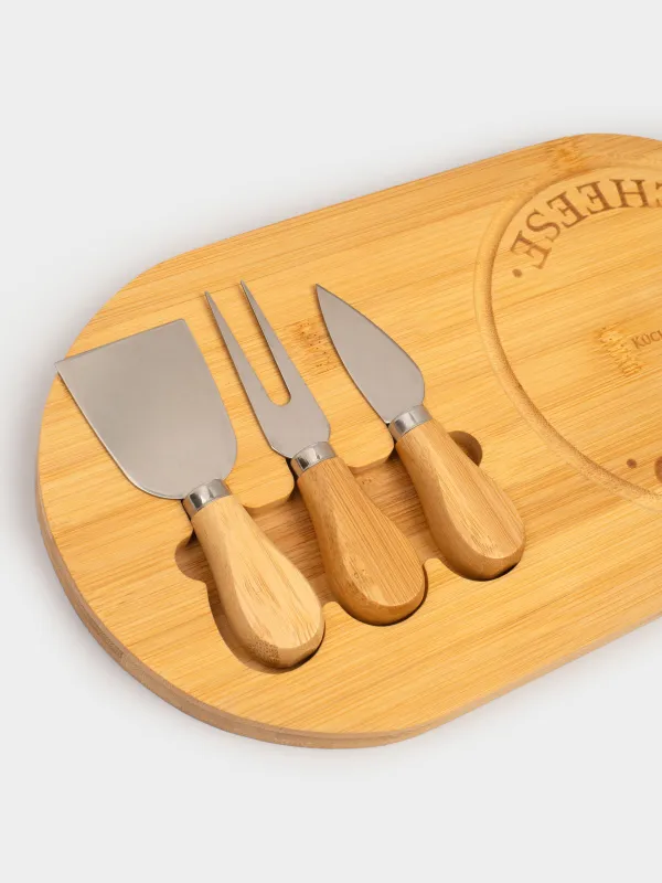 Ірімшік жинағы, 4 зат, тақта тірегі, болат/бамбук, сопақ, Cheese, image-5