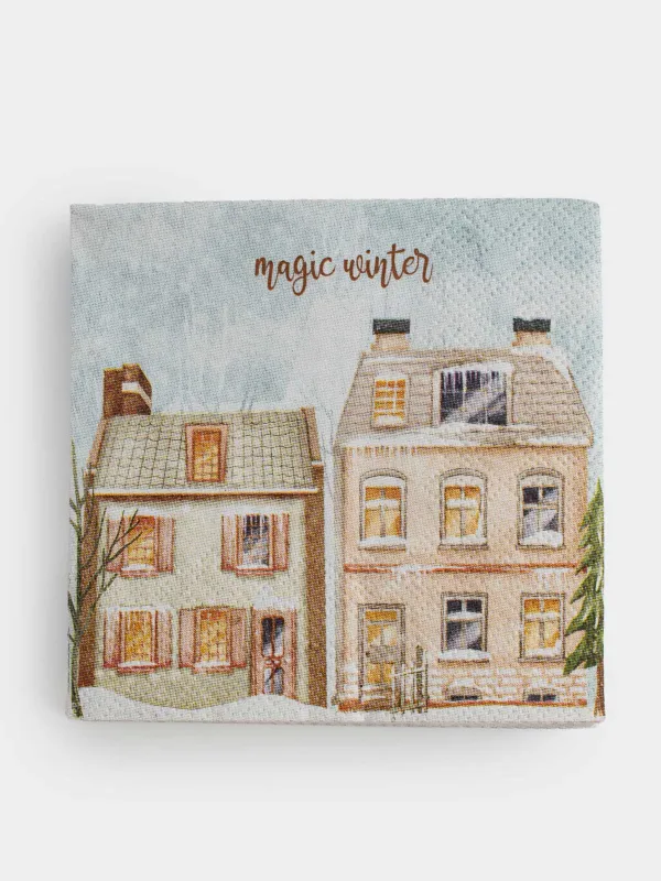 Қағаз майлықтар, 21х21 см, 20 дана, төртбұрышты, ақ, Үйлер, House built, image-0