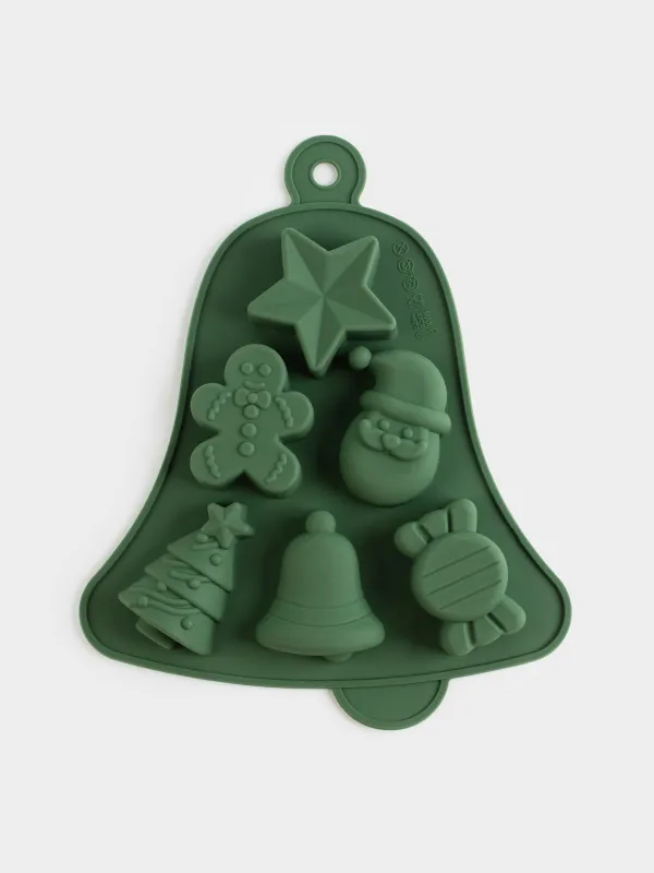 Форма для выпечки кексов, 23х19 см, 6 отд, силикон, зеленая, Колокольчик, Bakery color, image-0