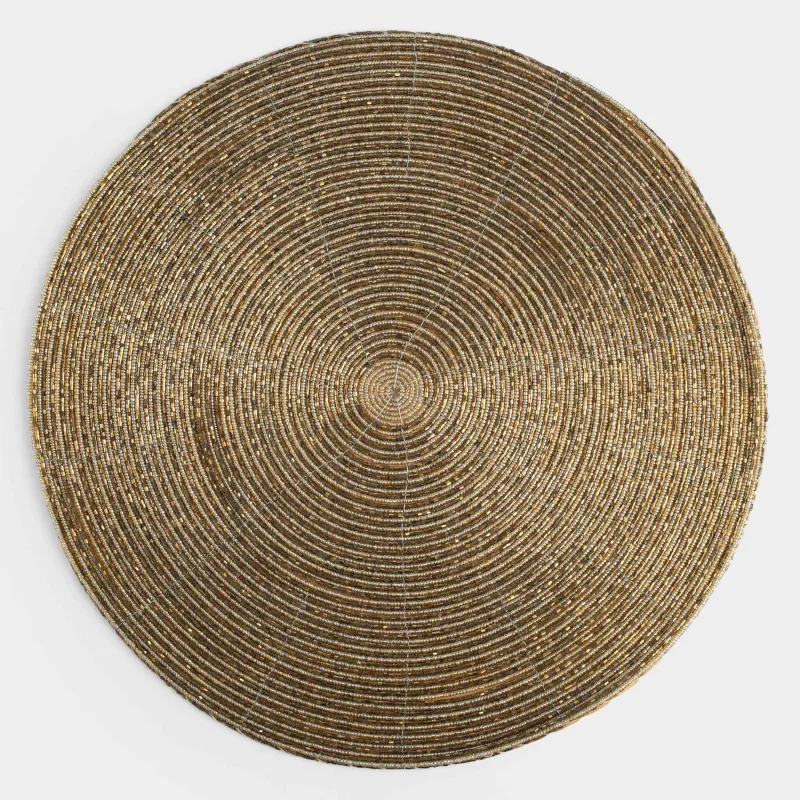 Салфетка под приборы, 36 см, бисер, круглая, золотистая, Shiny beads, image-0