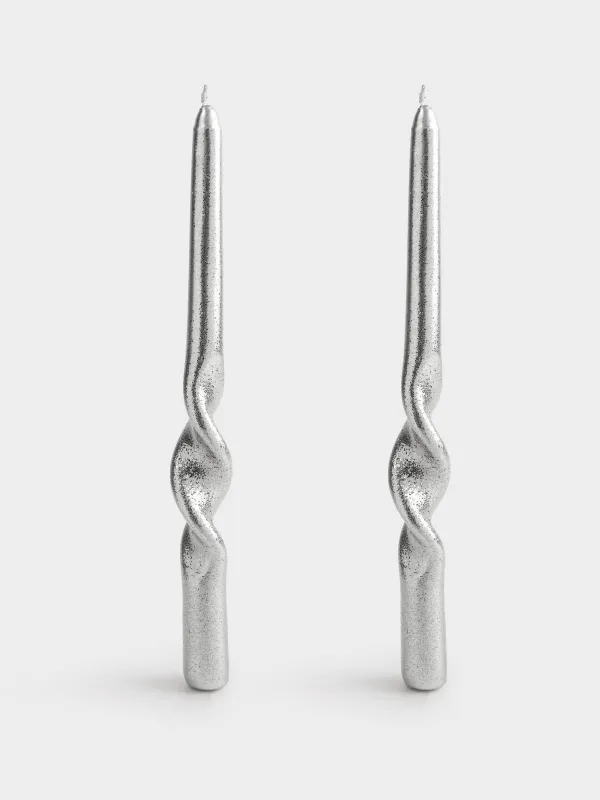 Шам, 25 см, 2 дана, жіңішке, жылтырақтары бар, күміс, Шиыршық, Spiral shape, image-0