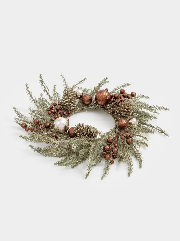 Сәндік гүл шоғы, 17/45 см, пластик/пенопласт, шампан, Қарағай инелері мен жидектер, Conifer champagne, image-3