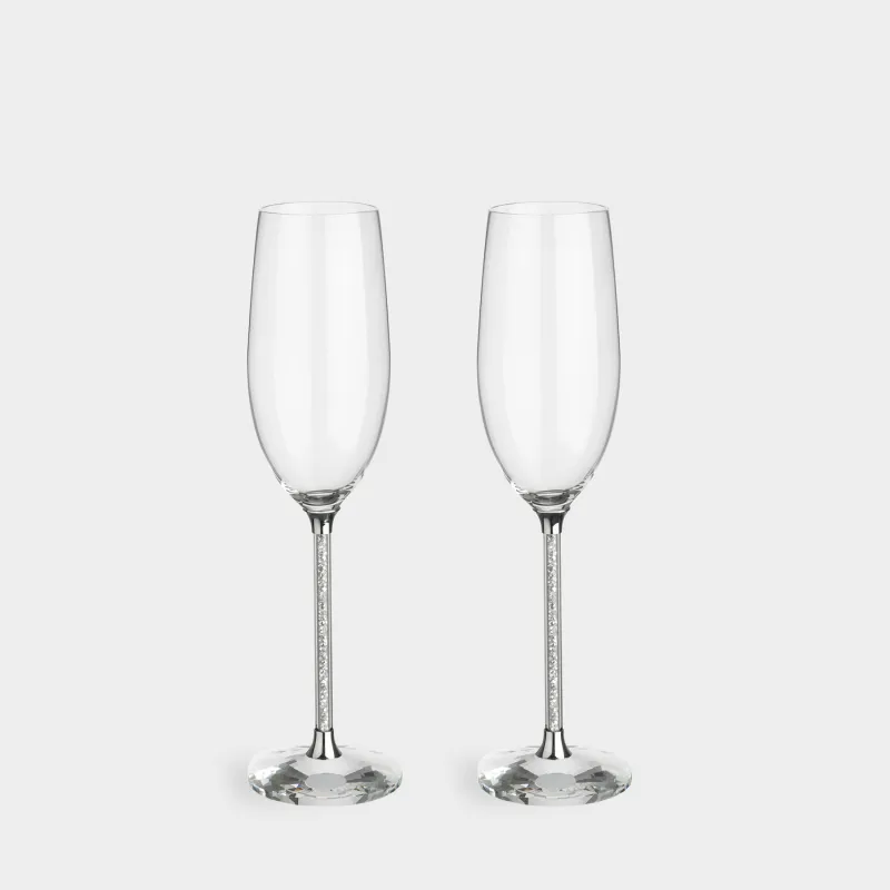 Шампан бокалы, 190 мл, 2 дана, шыны/страздар, Күміс кристалдар, Diamond