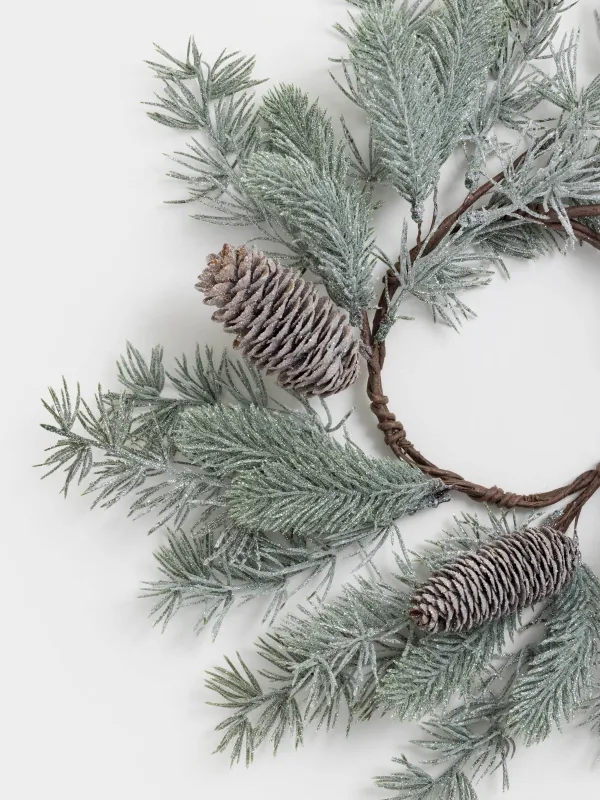 Венок рождественский, 12/40 см, пластик/шишки, Хвоя с шишками, Conifer decor, image-3