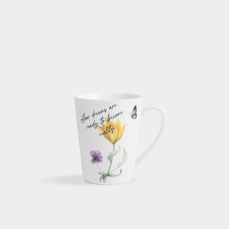Кружка, 420 мл, фарфор N, белая, Цветы и бабочка, Bloome