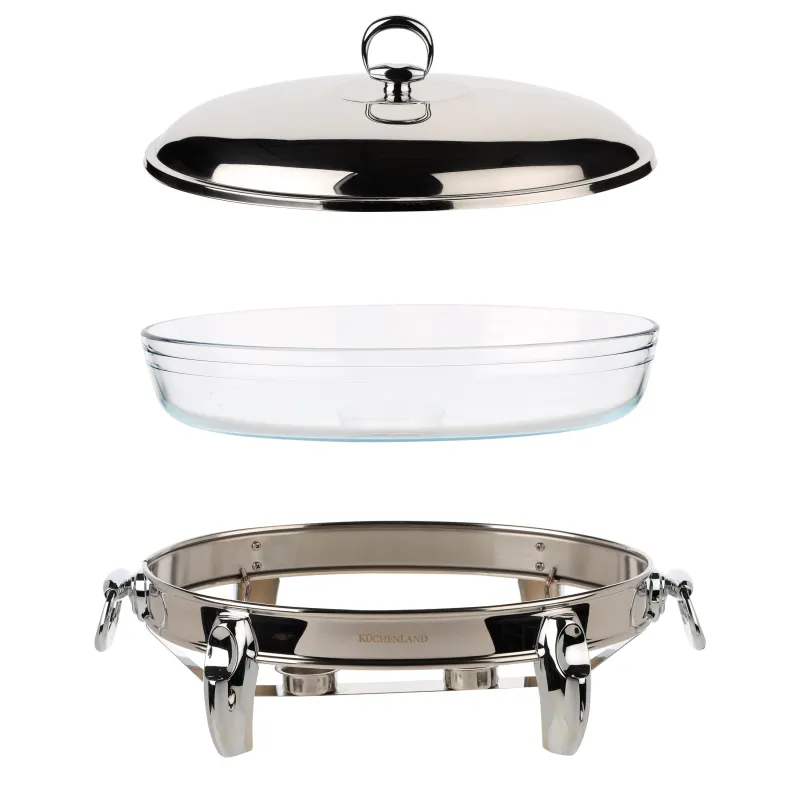 Жылытылатын табақ, 42х25 см, қақпағы бар, шыны Т/болат, сопақ, Acero, image-3