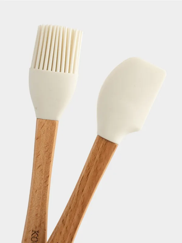 Пісіру жинағы, 3 зат, шпатель/шайқау/щетка, силикон/ағаш, сүт түсті, Bakery, image-4