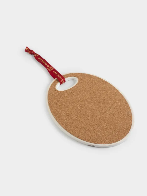 Ыстыққа арналған тұғыр, 15х20 см, керамика/тығын, сопақ, ақ, Шарф таққан жылқылар, Horse trio, image-2