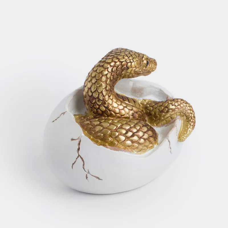 Мүсінше, 13 см, полирезин, сүт түстес-алтын, Жылан, Snake gold, image-2