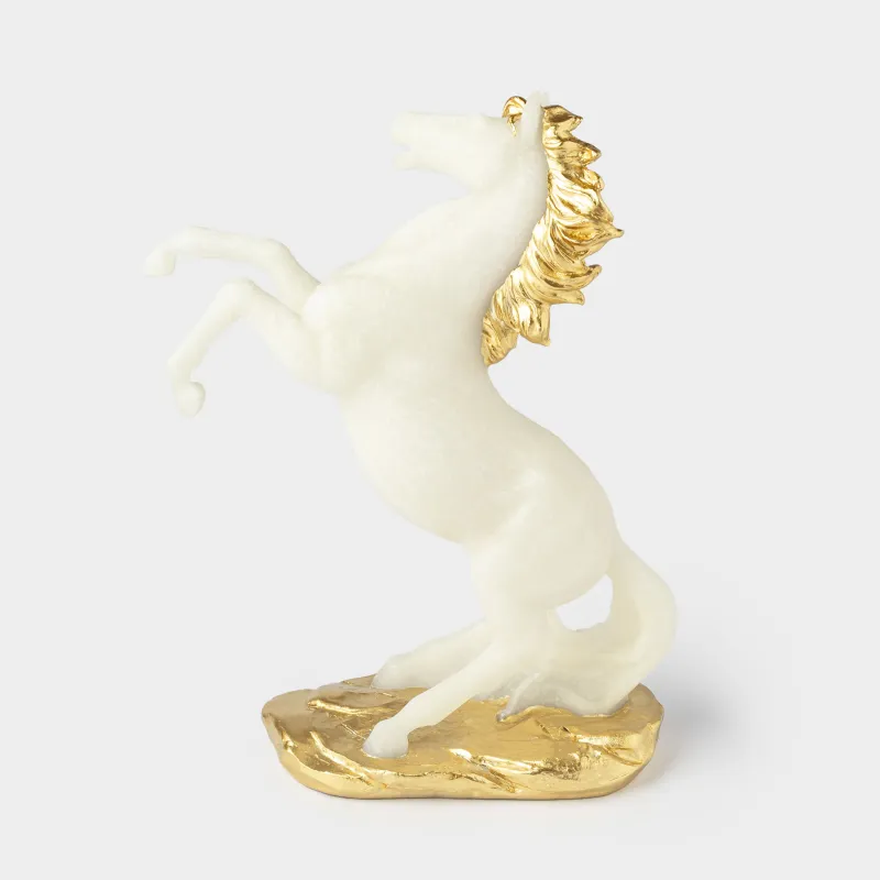 Мүсінше, 26 см, полирезин, алтын түстес ақ, Артқы аяқтарындағы жылқы, Horse white