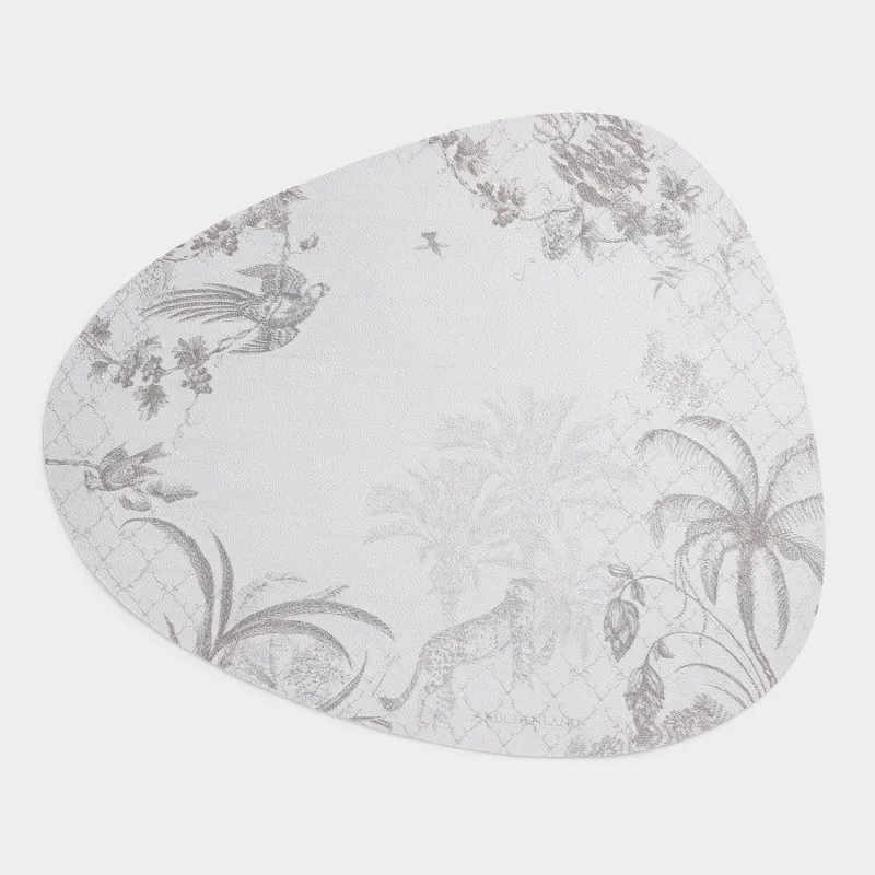 Салфетка под приборы, 37х45 см, ПВХ, фигурная, светло-серая, Джунгли, Rock print