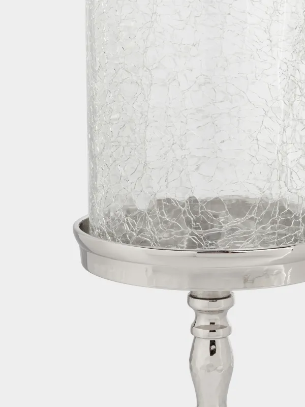 Шам ұстағыш, 26 см, бір шам үшін, аяғы, шыны / металл, күміс, Кракель, Fantastic Ice, image-4