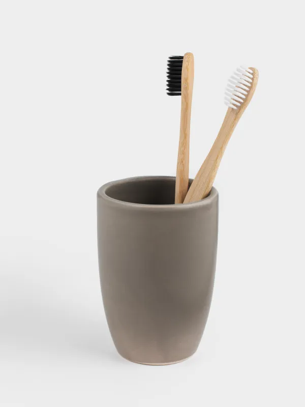 Жуынатын бөлмеге арналған стақан, 10 см, керамика, сарғылт-қоңыр сұр, Giza, image-4