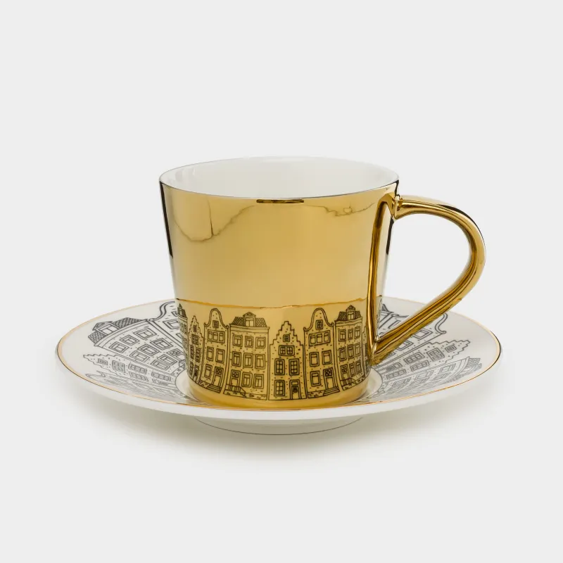 Пара чайная, 1 перс, 2 пр, 300 мл, фарфор P, бело-золотистая, Дома, House built, image-0