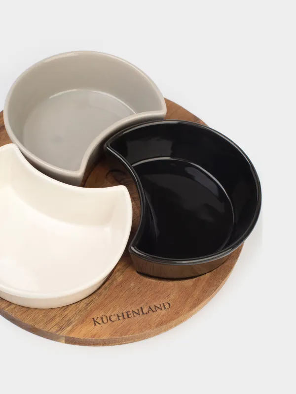 Набор для закусок, 3 пр, на подставке, керамика/дерево, Noble tree, image-4