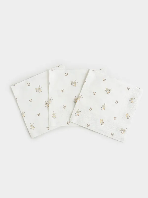 Қағаз майлықтар, 33х33 см, 20 дана, төртбұрышты, ақ, Винтажды гүлдер, La flore, image-3