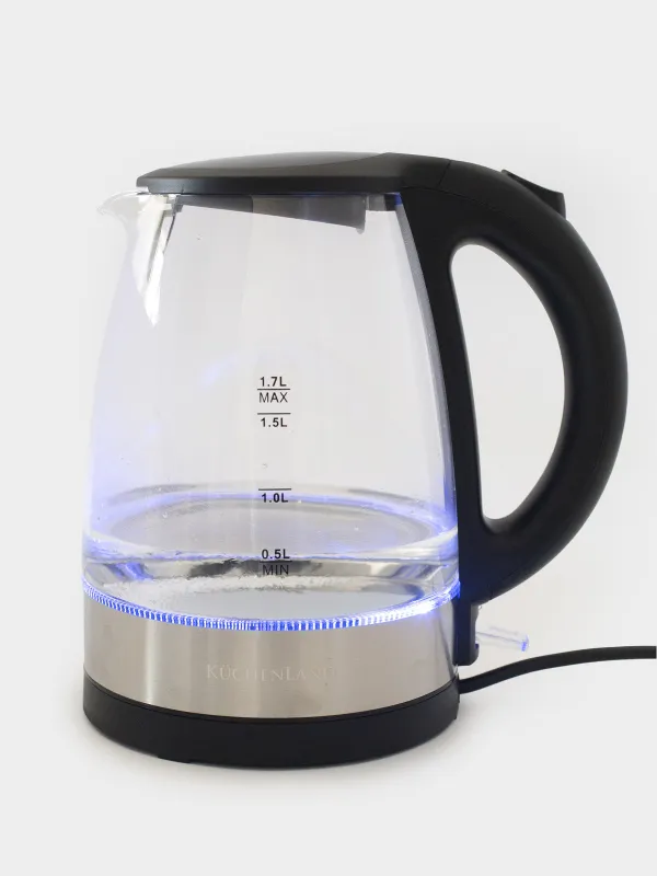 Электр шәйнегі, 1,7 л, 1850-2200 Вт, шыны, қара, Progress plus, image-7