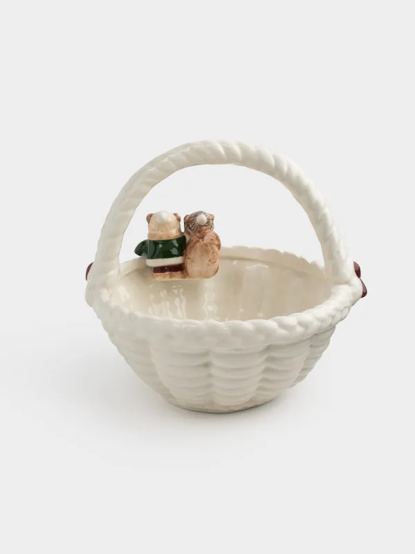 Кәмпит ыдысы, 20х20 см, 1,2 л, тұтқасы бар, керамика, сүт түстес, Себеттегі тиін және аю, Christmas animals, image-3