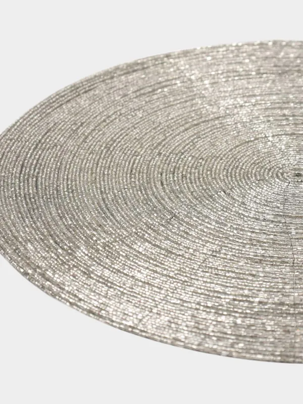 Аспаптардың астына қойылатын майлық, 36 см, майда моншақ, дөңгелек, ашық күміс түстес, Shiny beads, image-1