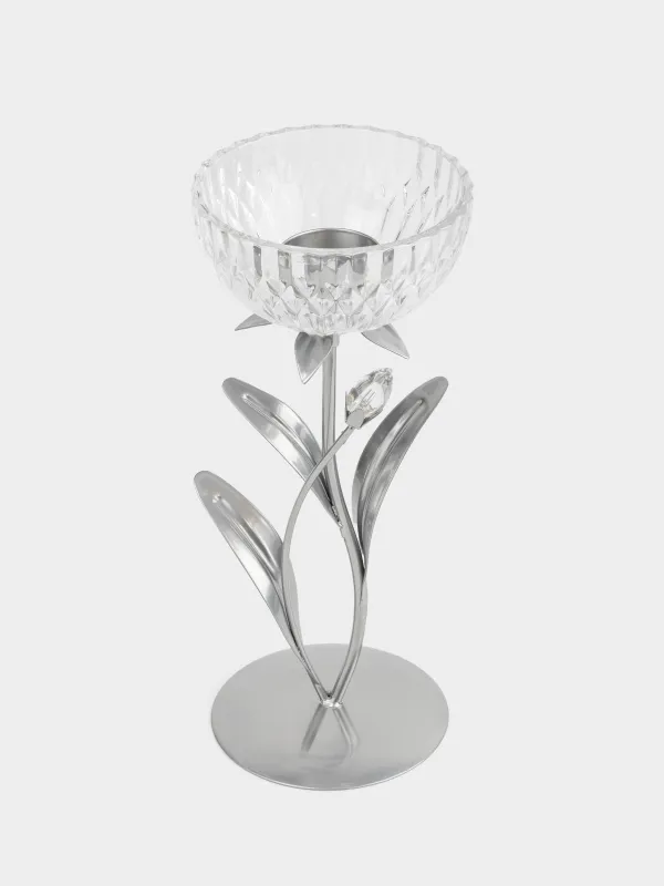 Подсвечник, 26 см, для чайной свечи, стекло/металл, серебристый, Цветок, Fantastic flowers, image-1
