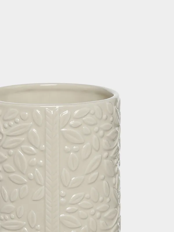 Ас үй ыдыстарына арналған түпқойма, 16 см, керамика, ақ, жапырақтары, Impression, image-1