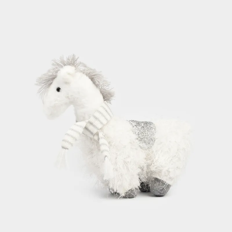 Сәндік бұйым, 27 см, жұмсақ, полиэстер, ақ-күміс, Жылқы, Figure Christmas fuzz