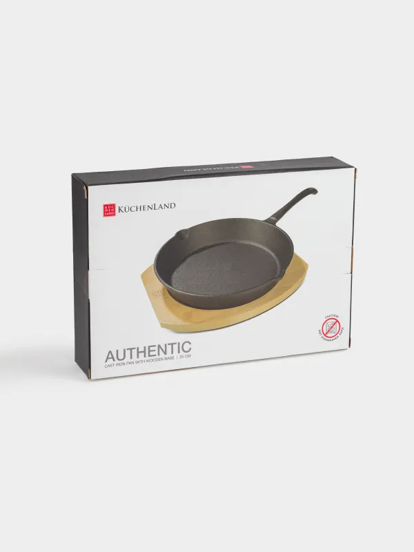 Сковорода, 25 см, на подставке, чугун/дерево, круглая, черная, Authentic, image-8