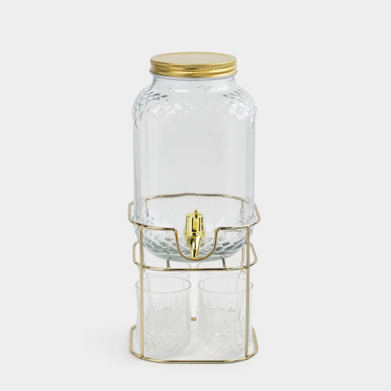 Сусын жинағы, 4 тұлға, 5 зат, стенд диспенсері, алтын, шыны/металл, Regale