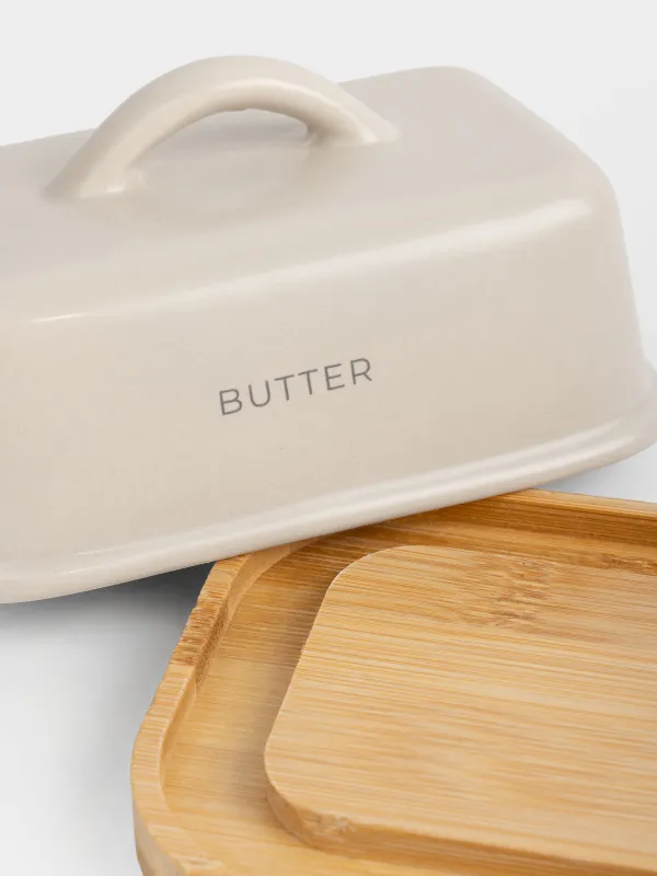Масленка, 17 см, бамбук/керамика D, прямоугольная, молочная, Milk kitchen, image-1