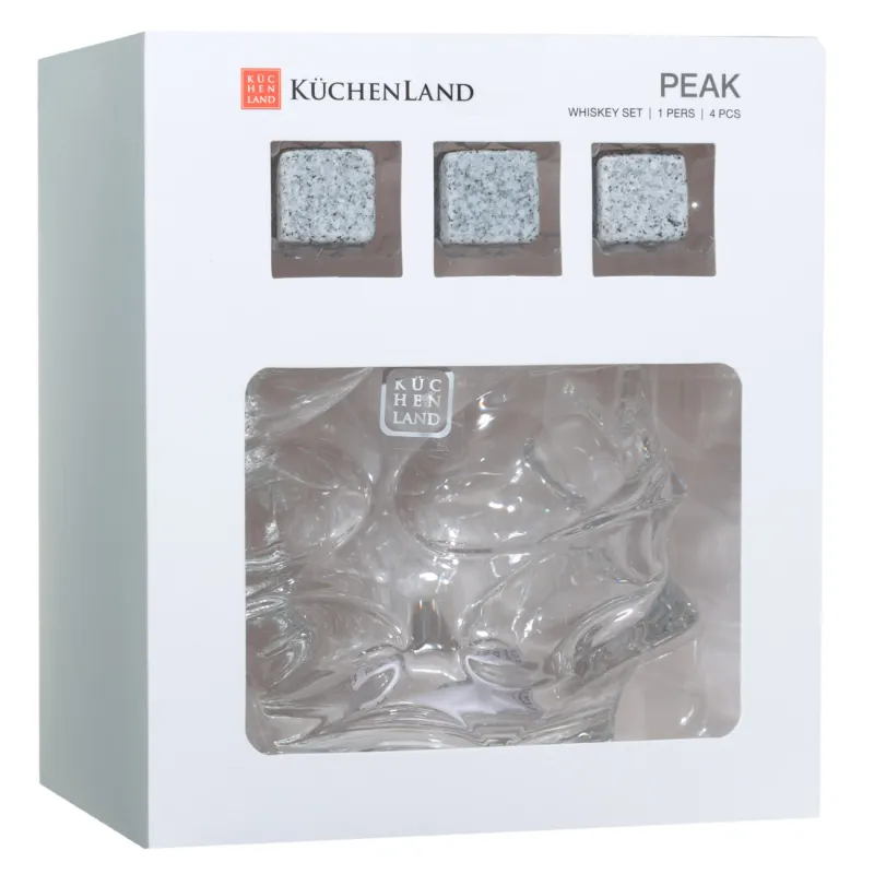 Набор для виски, 1 перс, 4 пр, стакан/кубики, стекло Р/гранит, Peak, image-1