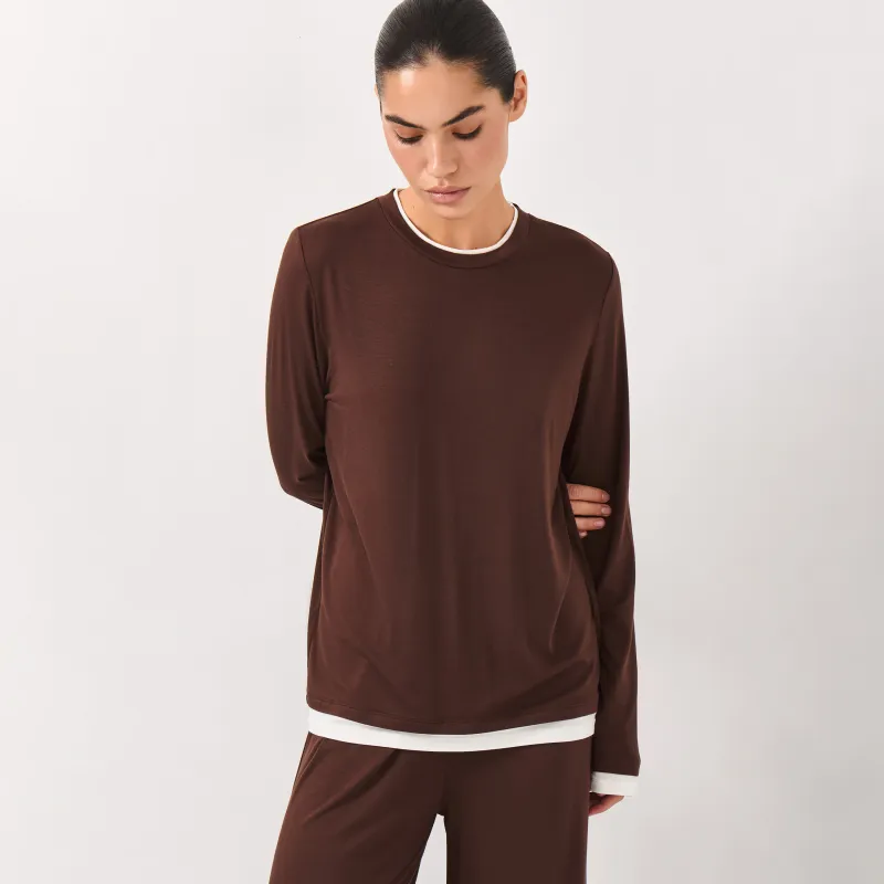 Әйелдерге арналған лонгслив, үйге арналған, өлшемі L, вискоза/спандекс, қоңыр, Braith