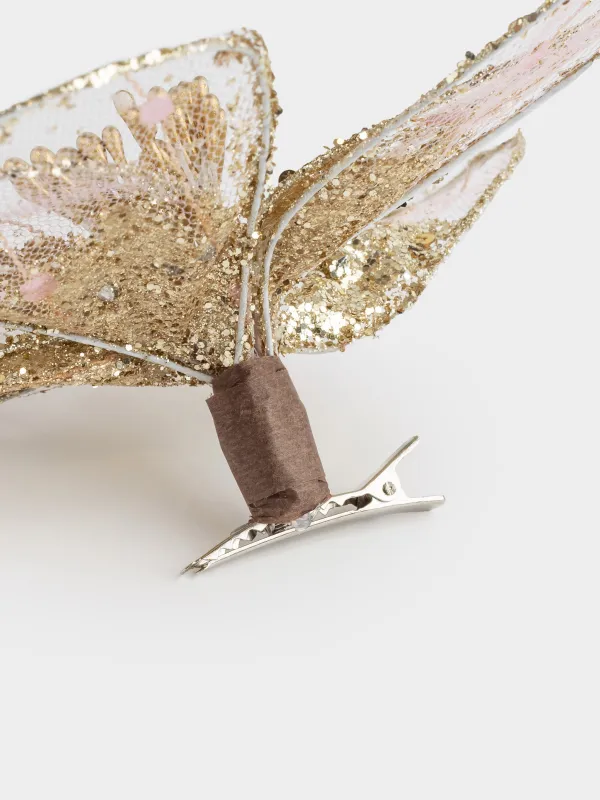 Сәндік әшекей, 18 см, қыстырғышта, полиэстер/пенопласт, алтын, Гүл, Figure sparkle, image-4