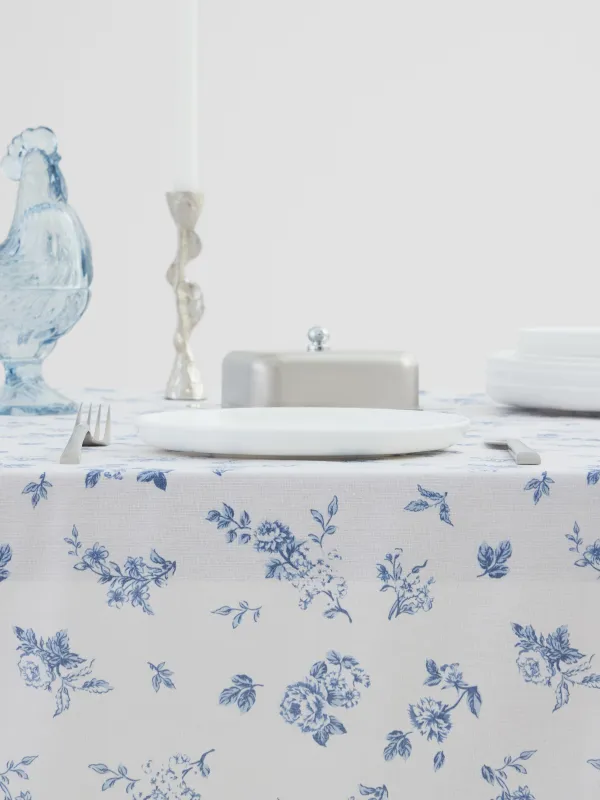 Скатерть, 170х250 см, полиэстер/хлопок, с рюшами, белая, Синие цветы, Blue flowers, image-3