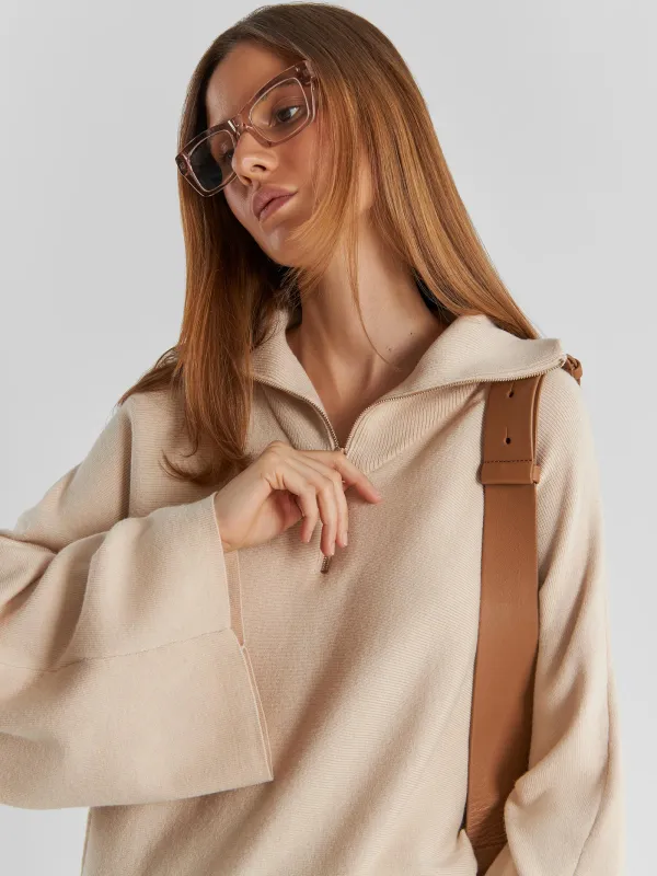 Әйелдер свитері, өлшемі S, сыдырмасы бар, вискоза/полиэстер/нейлон, сарғылт-қоңыр, Altea, image-1