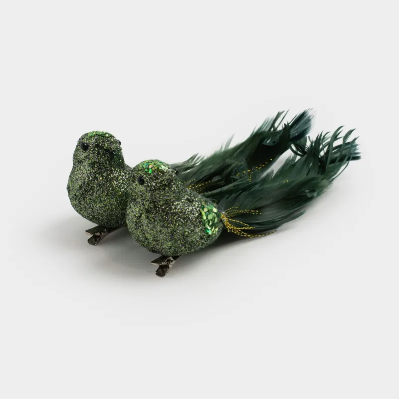 Украшение декоративное, 15 см, 2 шт, на клипсе, пенопласт/перо, зеленое, Птица, Birds NY