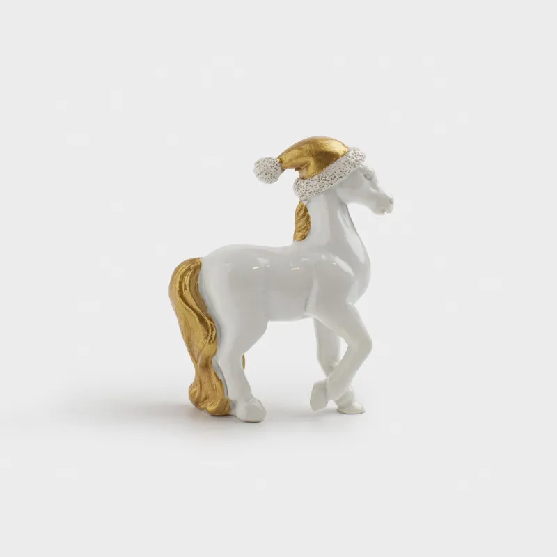 Мүсінше, 8 см, полирезин, алтын түстес ақ, Қалпақ киген жылқы, Horse white