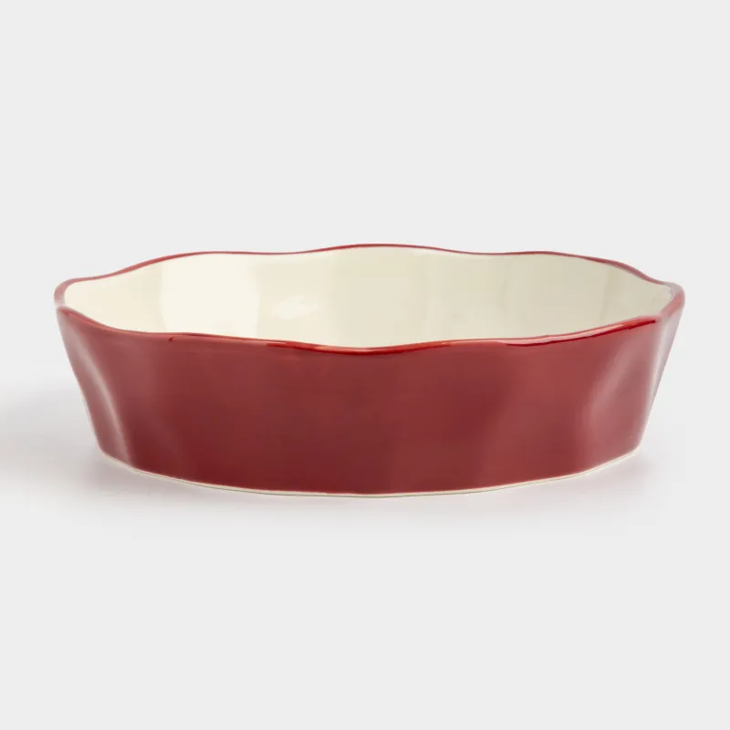 Форма для запекания, 23 см, керамика, круглая, бордовая, Елка, Christmas tree