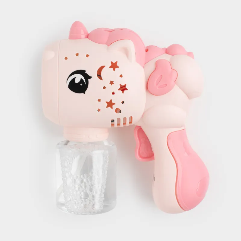 Сабын көпіршігі генераторы, 16 см, жарықтандырылған, пластик, қызғылт, Бір мүйізді, Unicorn