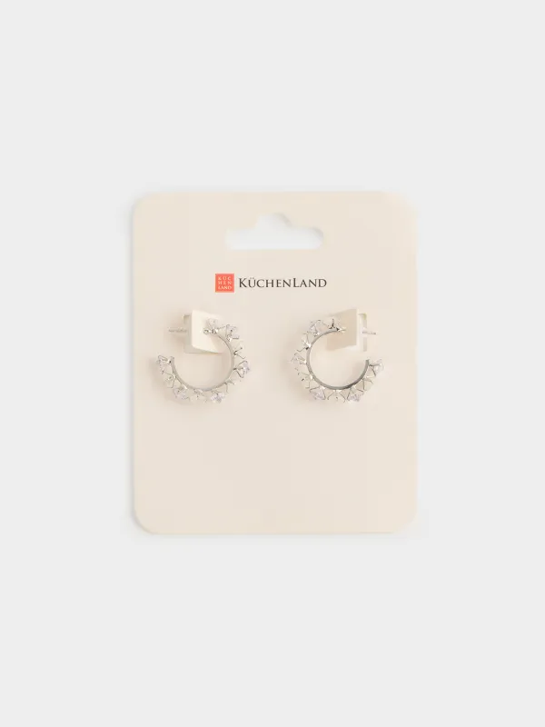 Серьги-пусеты, 3 см, 2 шт, металл/циркон/опал, серебристые, Кристаллы, Jewelry crystal, image-3