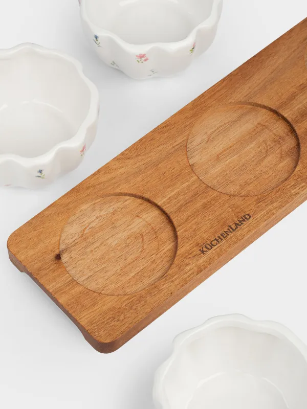 Набор для закусок, 3 пр, на подставке, керамика/дерево, белый, Нежные цветы, El floria, image-5