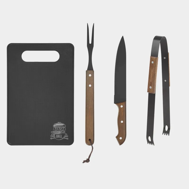 Барбекюге арналған жиынтық, 4 зат, былғары қорапта, болат/ағаш/эко-былғары, BBQ