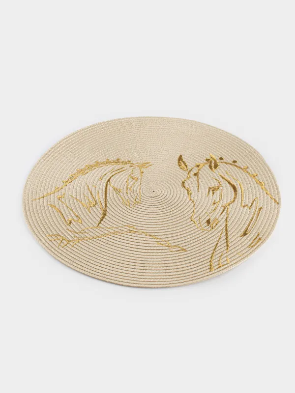 Салфетка под приборы, 38 см, полиэстер, круглая, молочная, Лошади, Circle embroidery, image-5
